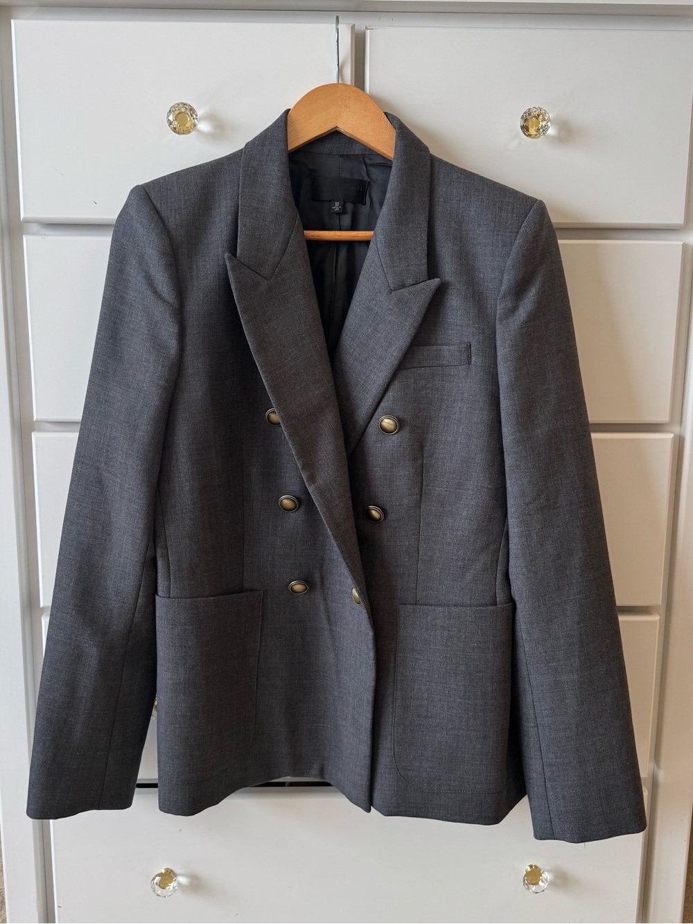 Nili Lotan Double-Breasted Charcoal Gray Virgin Wool Blazer